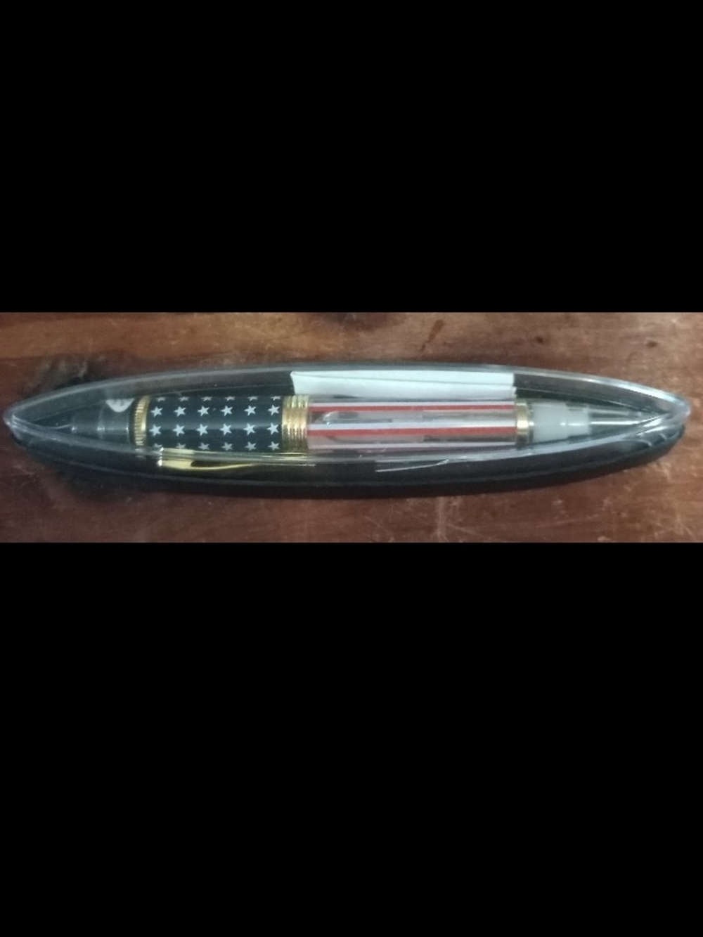 American Flag Ballpoint Pen with Gold Accents - Red, White & Blue